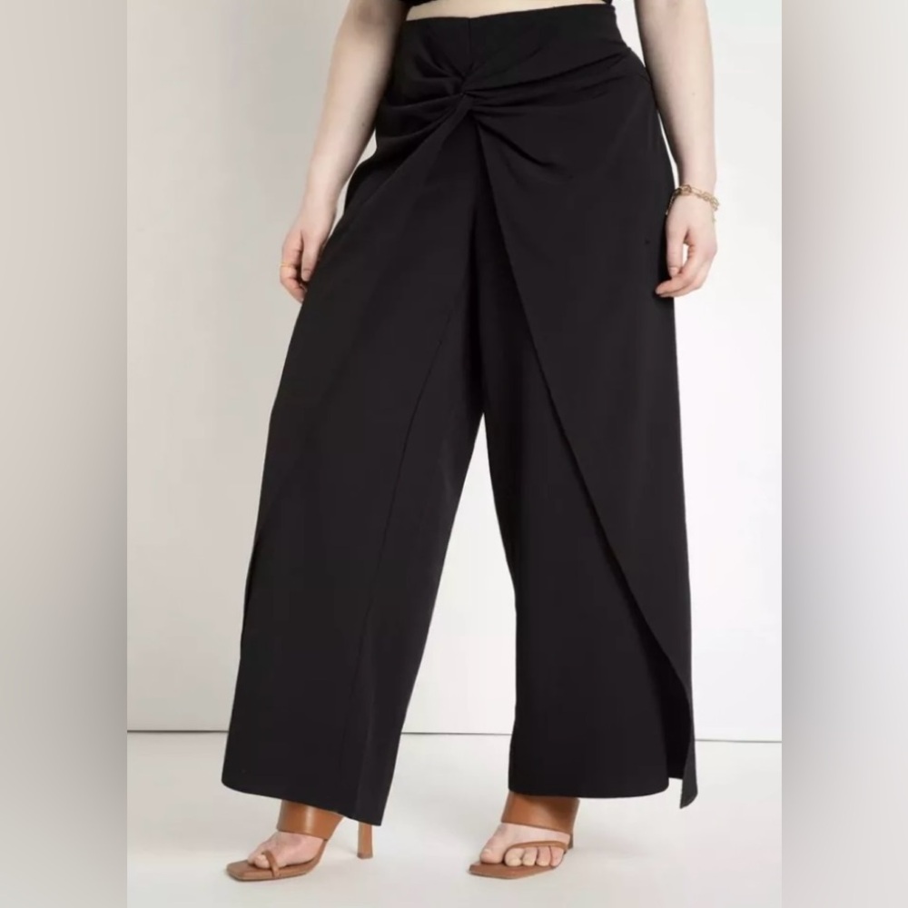 Eloquii black twist front draped wide leg pants. NWT